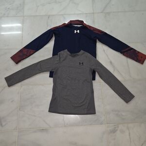 Under Armour Kids Long Sleeve Shirts - Navy and Gray Size Ysmall Lot Of 2